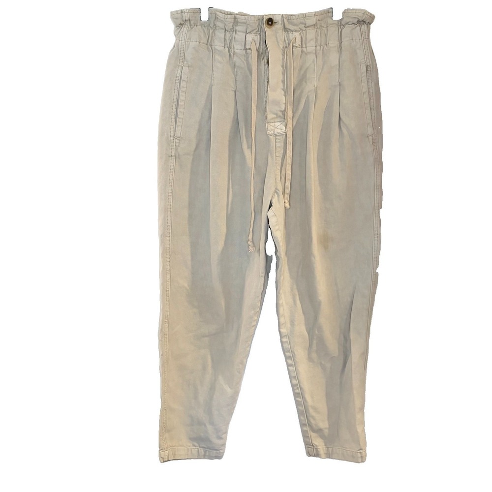 Free People Women's Margate Pleated Paperbag Waist Trouser Pants Beige Size M - Picture 2 of 8